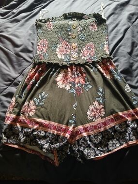 No Boundaries Olive and Pale Pink Smocked Tube Top